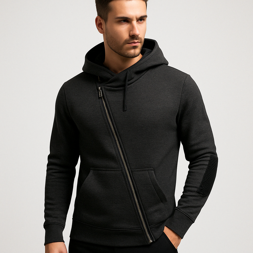 Men’s Asymmetric Zipper Hoodie – Stylish Winter Streetwear